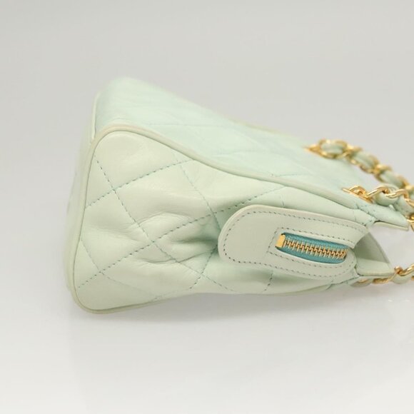 CHANEL Matelasse Chain Shoulder Bag Lamb Skin Peppermint Gold CC Auth - Picture 5 of 16